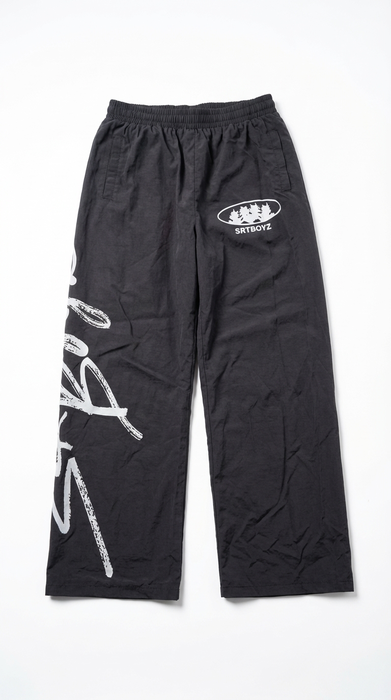 BLACK/GREY NYLON PANTS